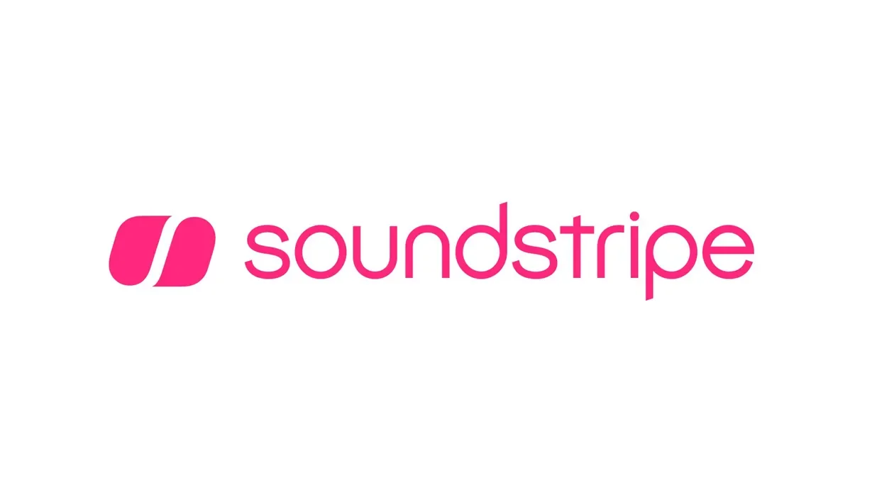 Soundstripe logo in pink on a white background.