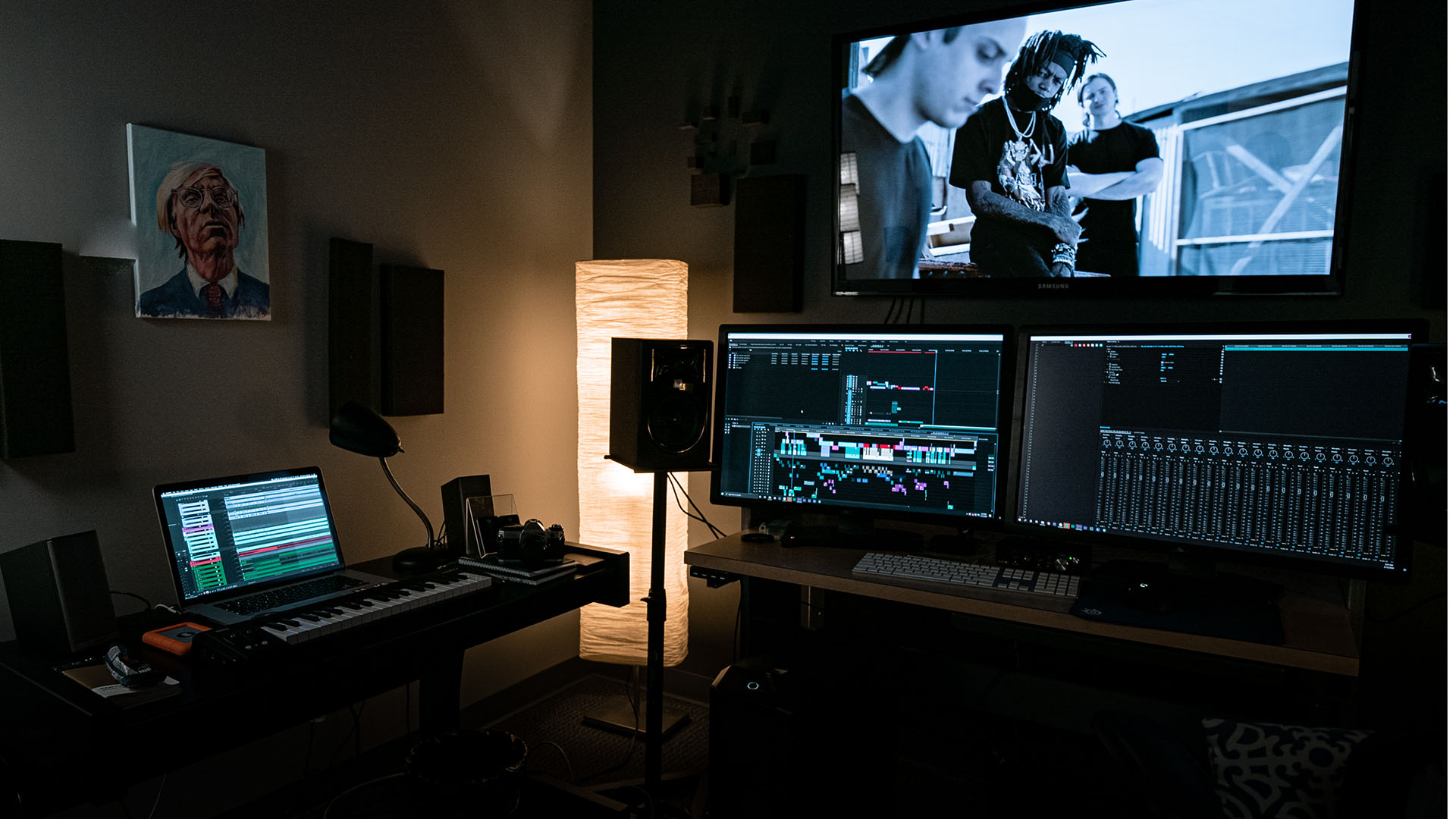 ECG Productions post-production suite with editing and audio workstations.
