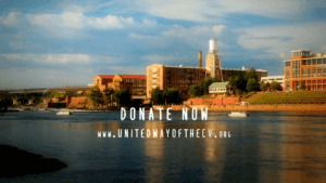 River view with donate text