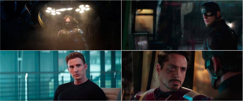 Captain America: Civil War stills, color grading with blue-gold/orange