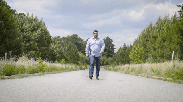 man on street with color correction