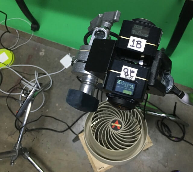 keeping the 360 camera cool with a vornado during battery test