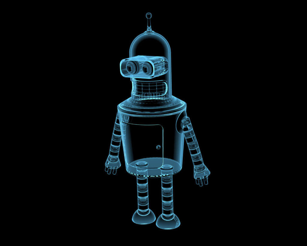 Bender from the cartoon Futurama (3d xray blue transparent).