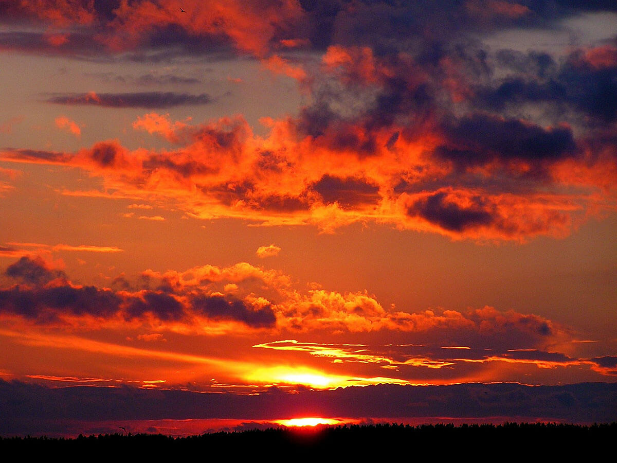 Sunset has intense colors and the longest shadows at this time of day