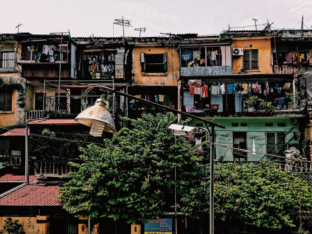 A colorful but poor neighborhood in need of color grading