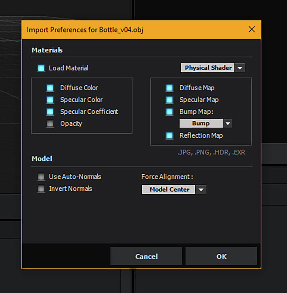 After Effects 3D Object Import Preferences dialog box
