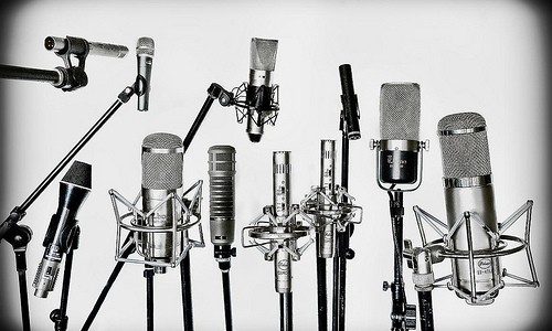 A selection of quality voice-over microphones, arguably the most important gear needed to record a voice-over.