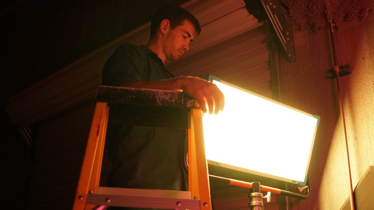 An Arri S60 SkyPanel with a yellow RGB
