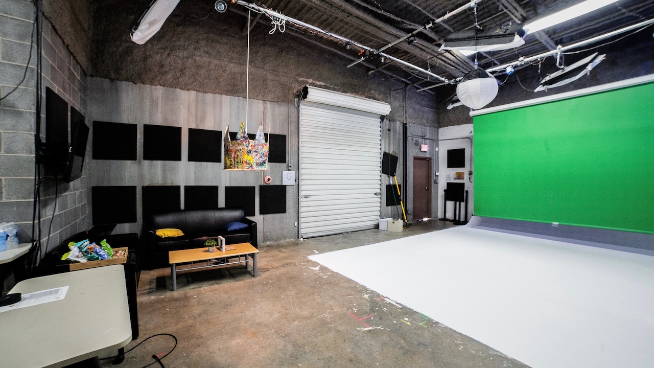 Our production studio rental has enough space to shoot interviews, music videos, green screen scenes, and more. Email info@ecgprod.com to book our space today!