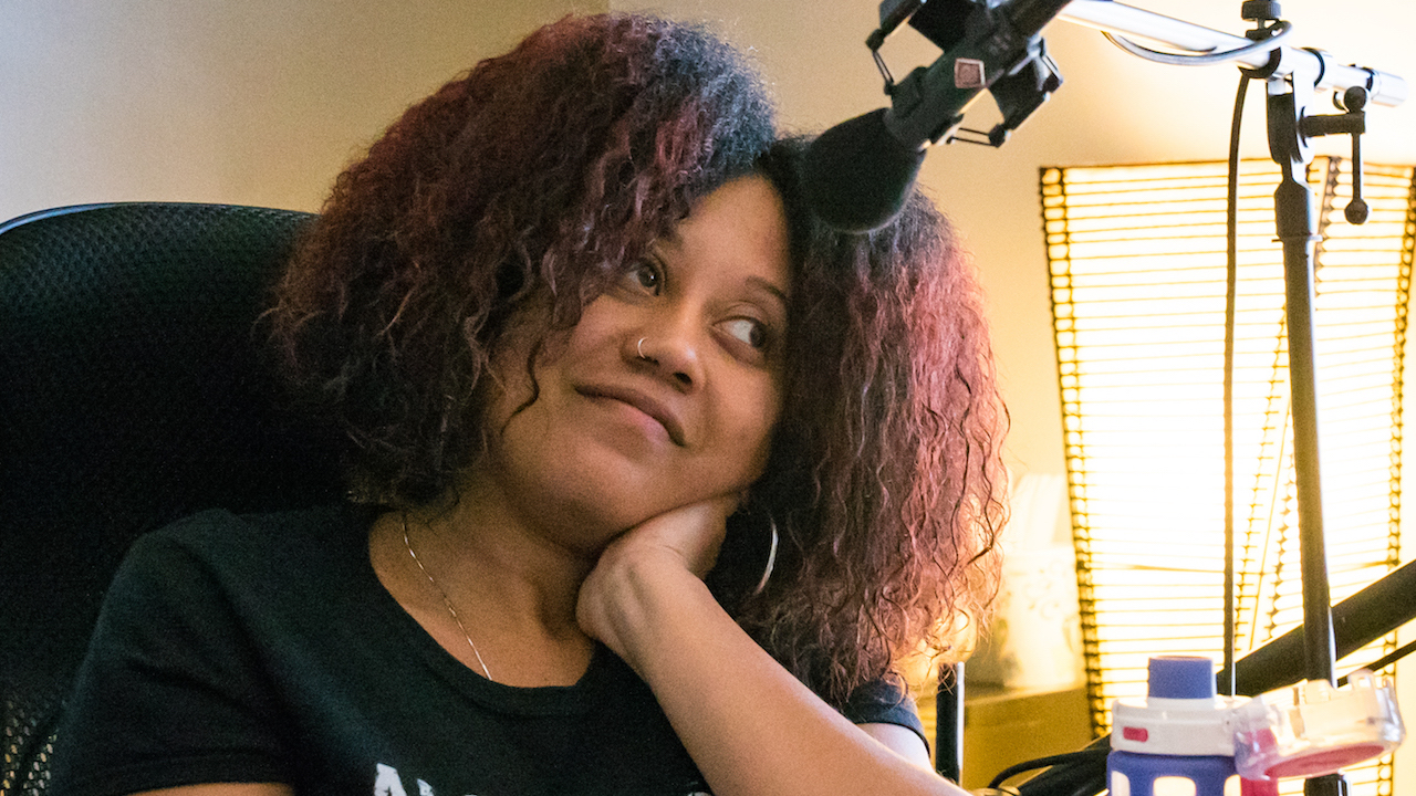 Alexxiss Jackson recording the second episode of Rack Focused, Films from Herspective.