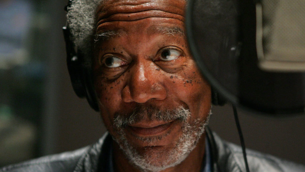 Morgan Freeman doing a voice-over recording.