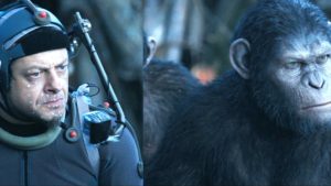 Before and after special effects animation showing Andy Serkis and him in Planet of the Apes.
