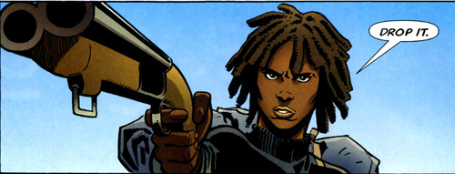 Agent 355 (from Y: The Last Man) with a blunderbuss