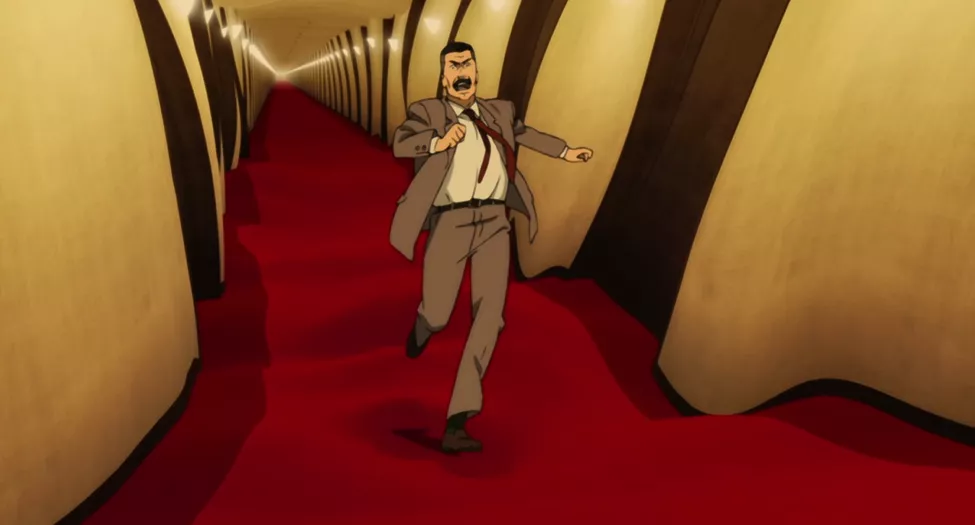 Paprika - A man runs down a hallway filled with doors.