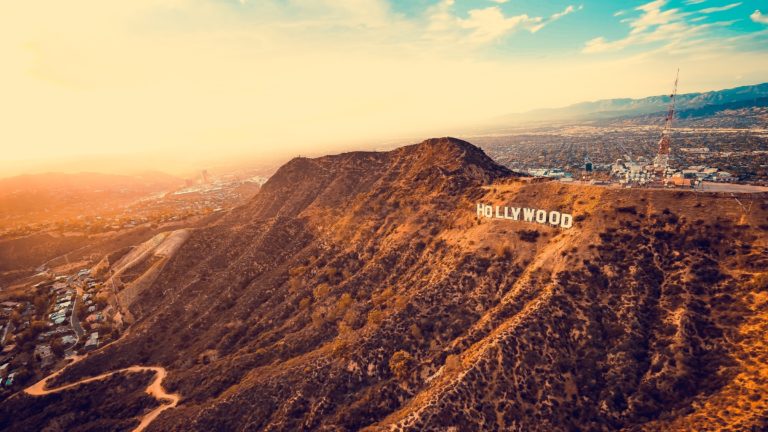 Hollywood Hills sign during a golden sunset