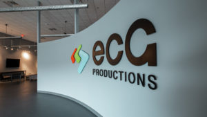 ECG Productions logo at the lobby entrance