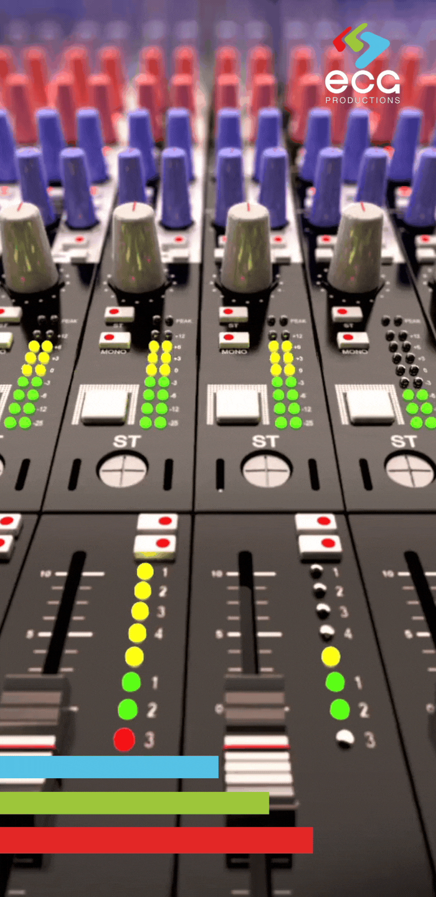 A slow pan across a professional soundboard, highlighting the intricate process of mixing and mastering original music compositions.