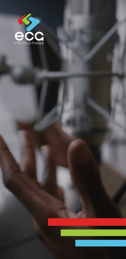 A close-up of a high-quality microphone as a Black man records ADR, highlighting the importance of crystal-clear audio capture in dialogue replacement.