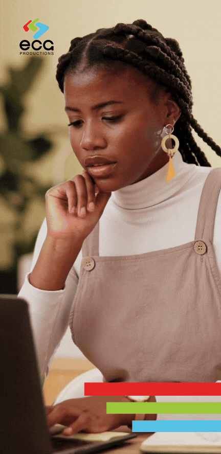 A black woman writer works on a script at her desk, refining dialogue and story structure as part of the scriptwriting process for film and television.