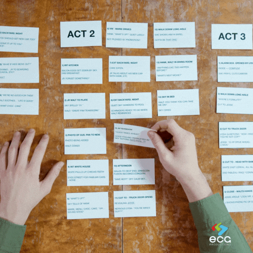 A man's hands performs a script breakdown at ECG Productions in Atlanta.