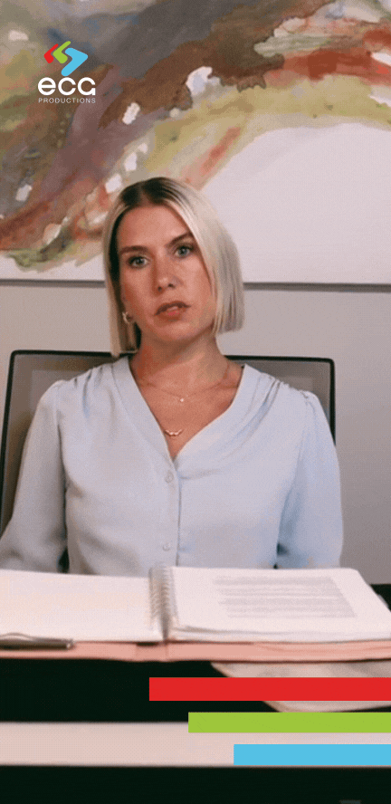 A moment from a Skillsoft corporate training video, emphasizing the role of corporate scriptwriting in creating effective employee education content.