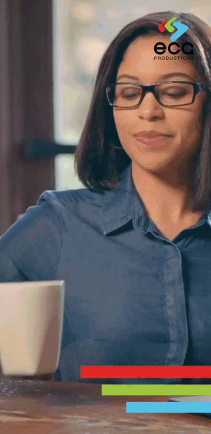 A woman sips coffee while an X-ray graphic reveals her arm’s movement, illustrating the effectiveness of commercial scriptwriting in healthcare advertising.