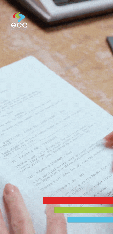 A writer marks up a printed script with a pencil, refining a screenplay that originated from a detailed treatment writing process.