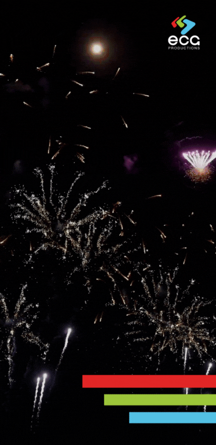 A vibrant set of digital fireworks exploding in the sky, showcasing the use of particle effect animation to create celebratory and dynamic visual moments.