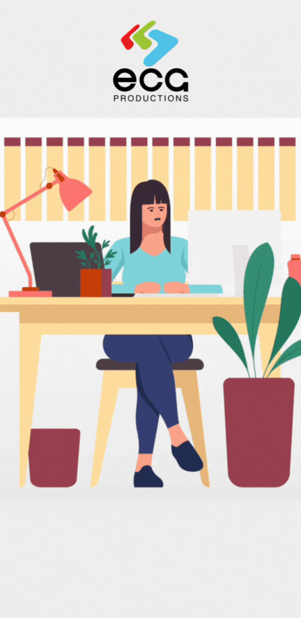 2D Infographic Animation Girl at Desk working flat animation