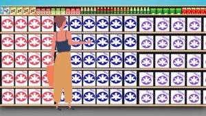 2D animation of a lady in a shopping isle