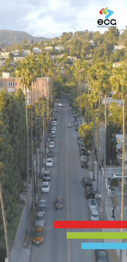 Iconic Beverly Hills street with towering palm trees lining both sides, stretching into the distance under a bright, sunny sky. This classic LA scene is a popular location choice for a 'Los Angeles fixer,' who coordinates shoots in such picturesque, palm-lined avenues, capturing the quintessential luxury and elegance associated with Beverly Hills for film and TV productions.