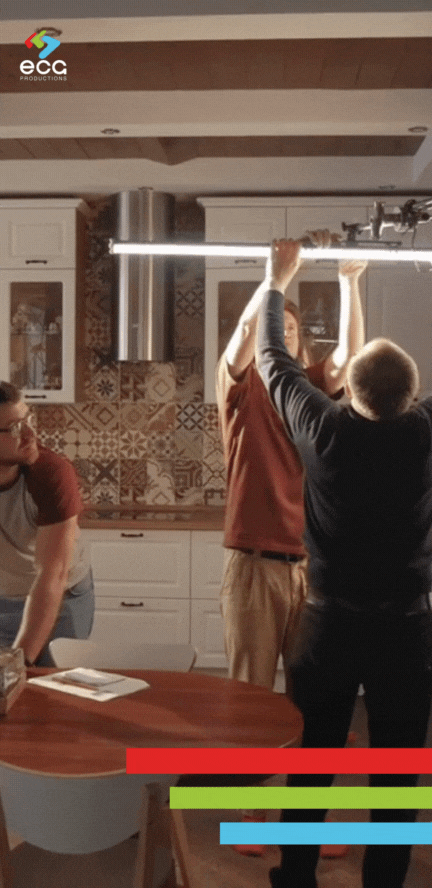 ECG interns collaborate on an in-house project, learning professional techniques from the Lighting Department, showcasing hands-on training and mentorship in cinematic lighting.