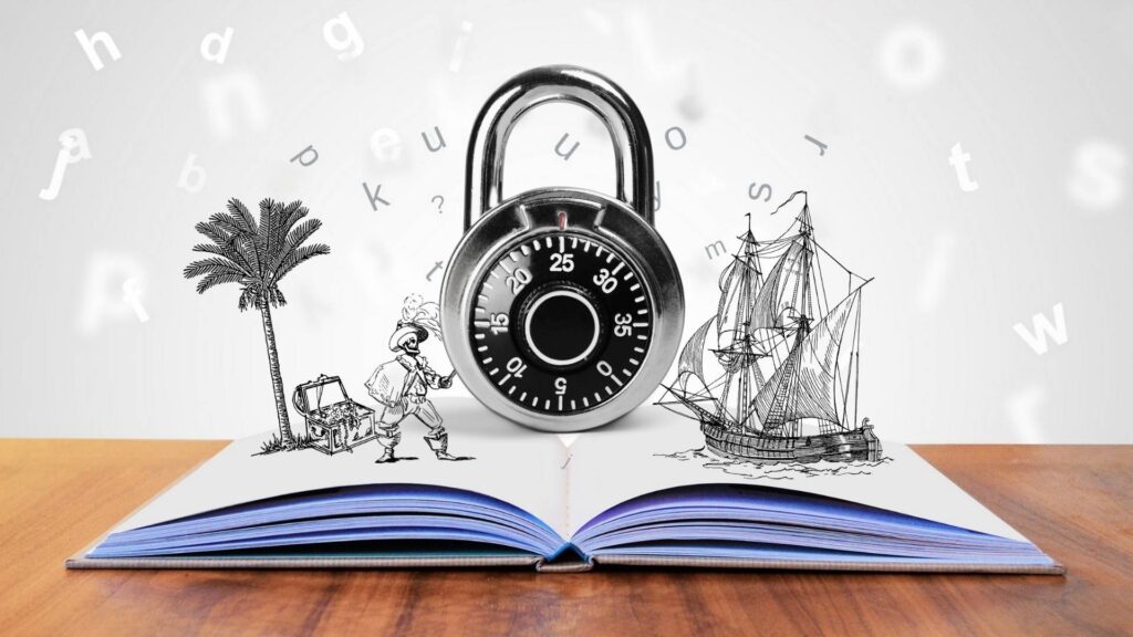A Lock on a Story Book with Illustrated People