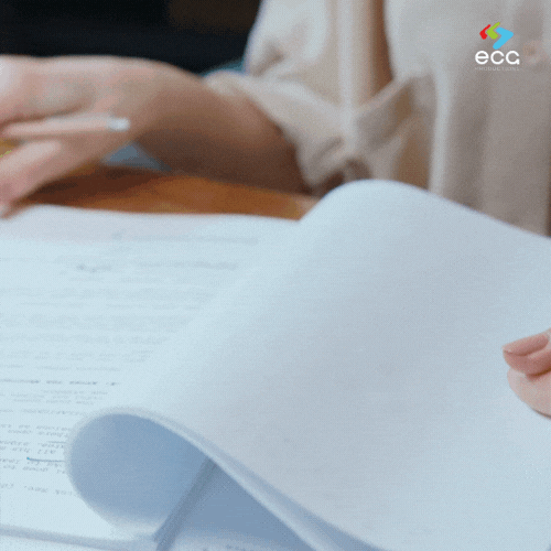Older woman's hands doing script coverage at ECG Productions