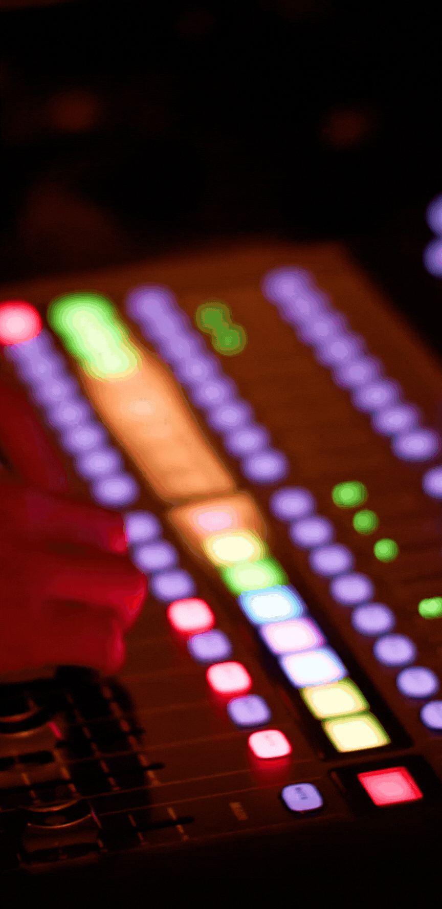 A professional soundboard with multiple controls and audio levels, showcasing ECG Productions’ expertise in sound design and sound mixing for film, television, and multimedia projects.
