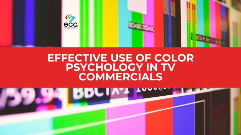 Colorful TV test pattern bars with a bold red overlay reading “Effective Use of Color Psychology in TV Commercials”—visually emphasizing how strategic color choices drive emotion and brand recall in broadcast advertising.