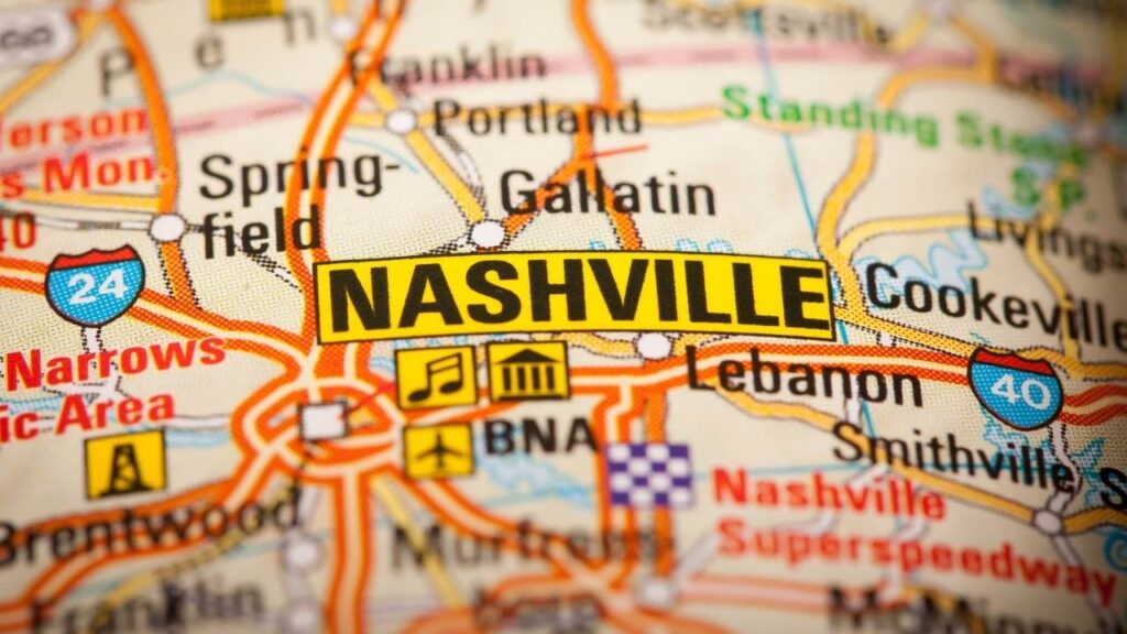 Nashville on a map