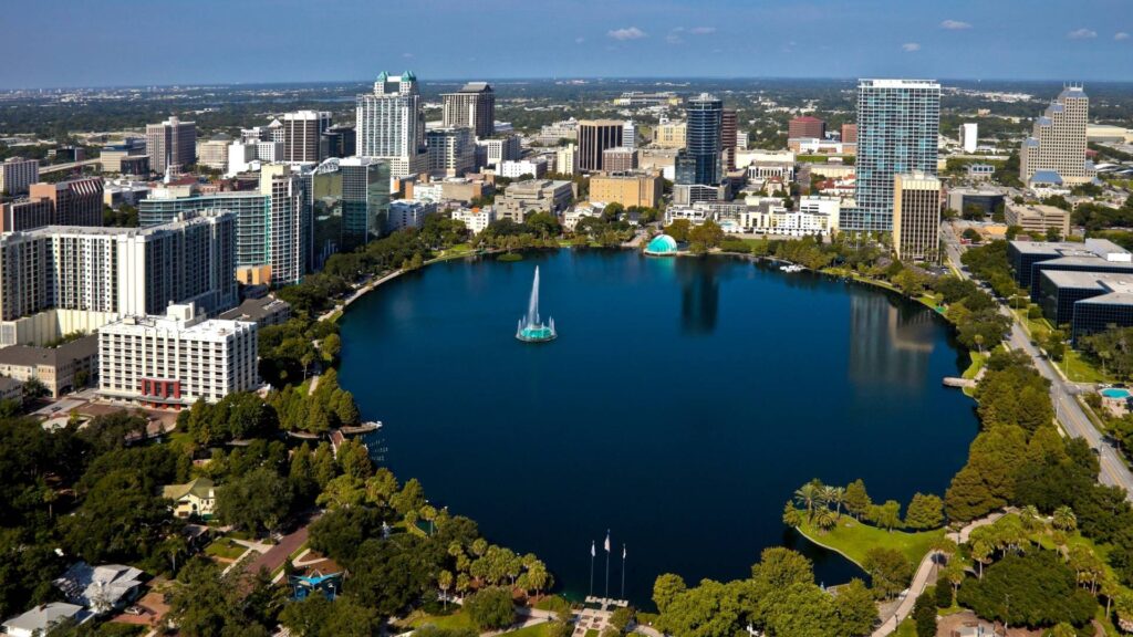 Orlando man made lake birds eye view