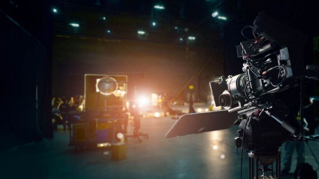 Video Production set with camera in foreground