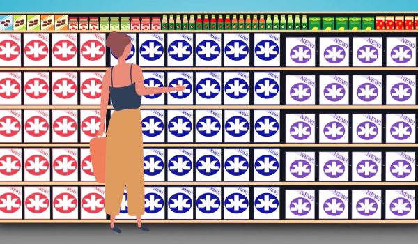 2D animation of a lady in a shopping isle