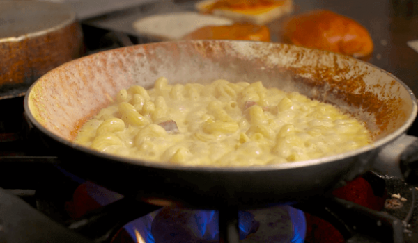 Pasta simmering in a pan