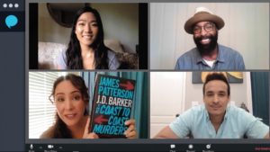 Four people on a conference call coast to coast.